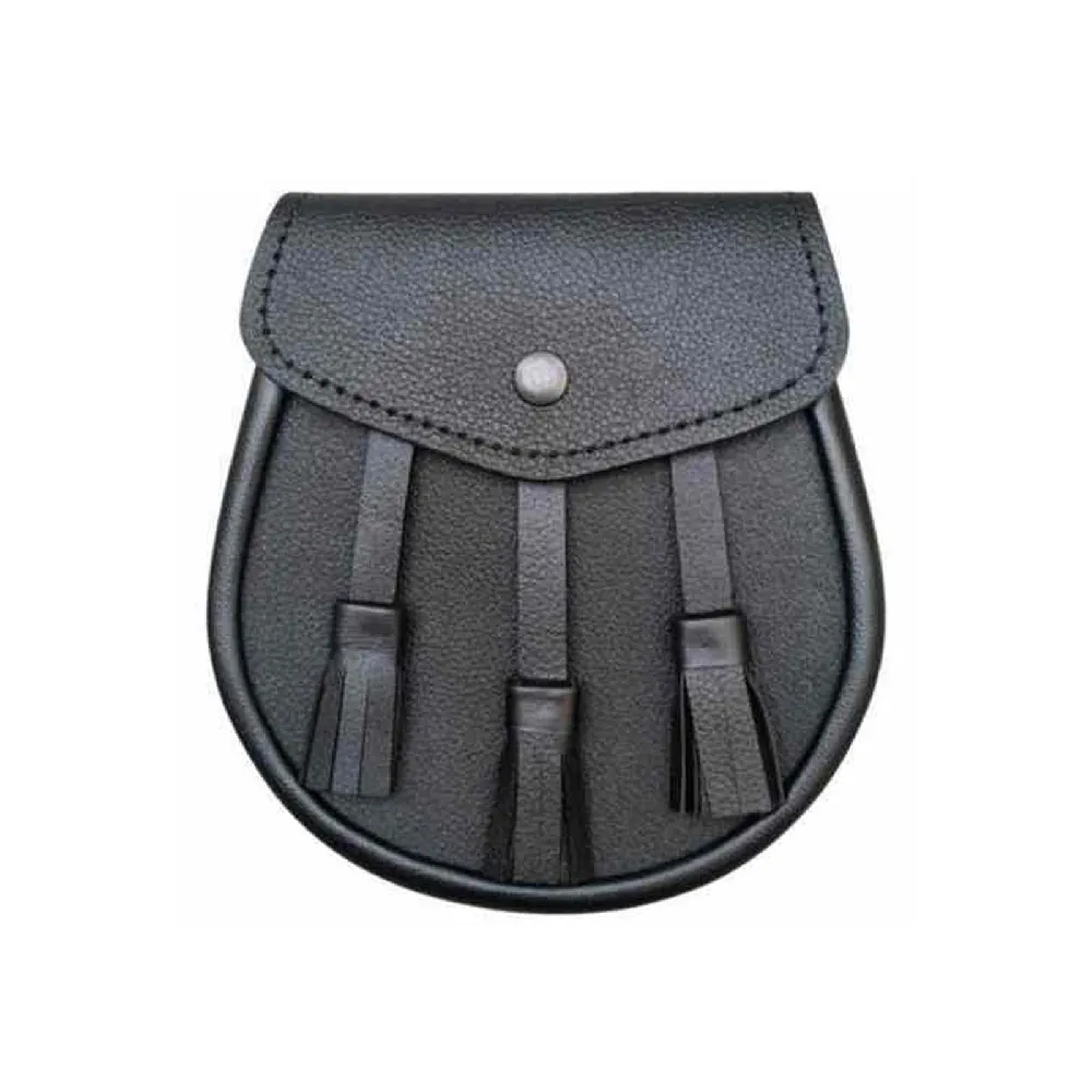 3 Tassel Black Leather Sporran & Belt