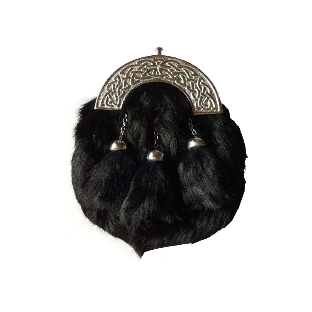 3 Tassel Black Rabbit Fur Sporran