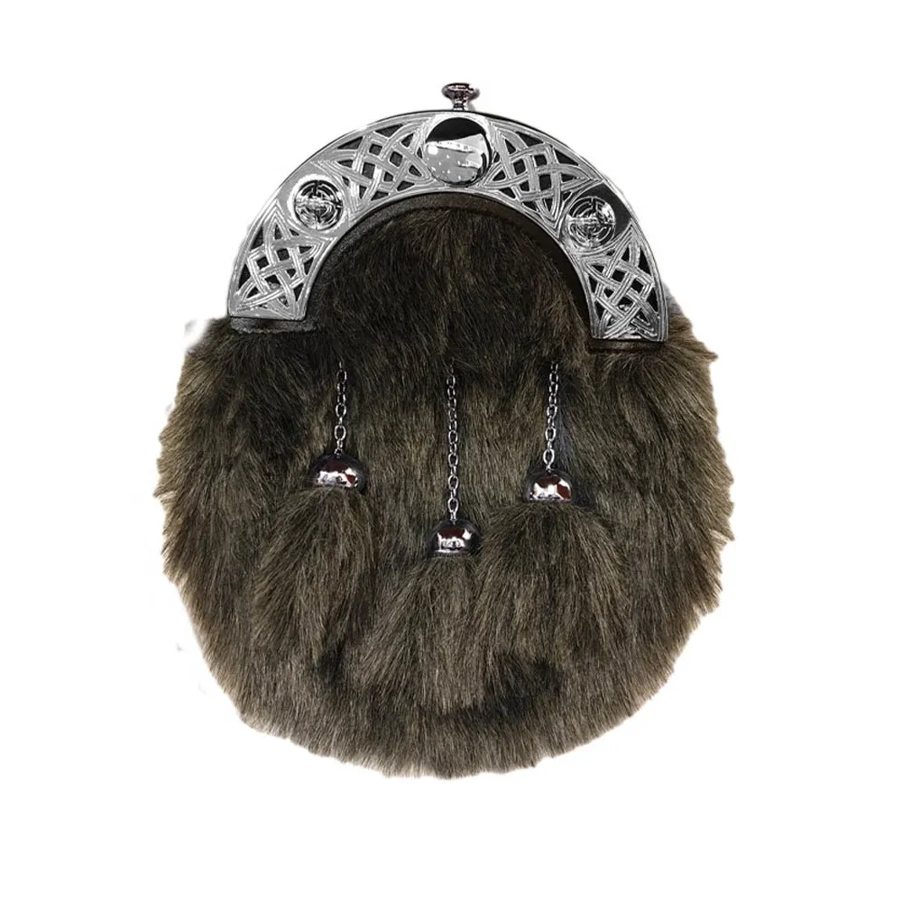 Black Faux Fur Dress Sporran With Open Work Celtic Knot