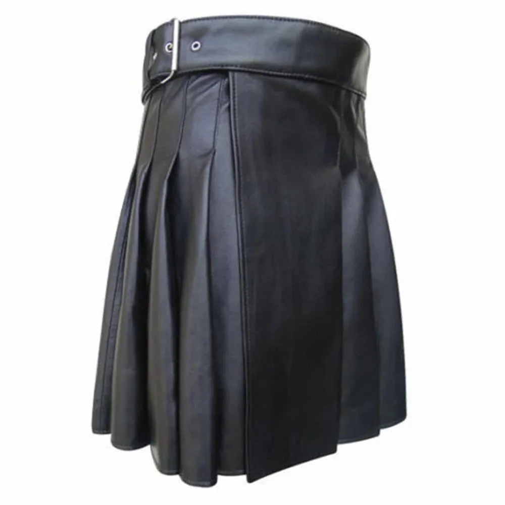 Handcrafted men's leather kilt side view close up
