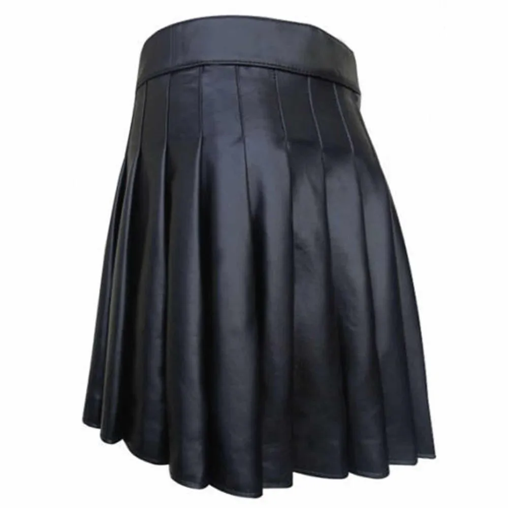 Handcrafted men's Black leather Kilt back view close up