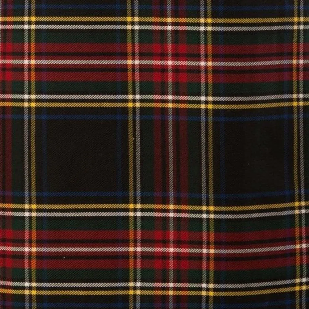 Close up fabric texture of Black Stewart tartan pattern
