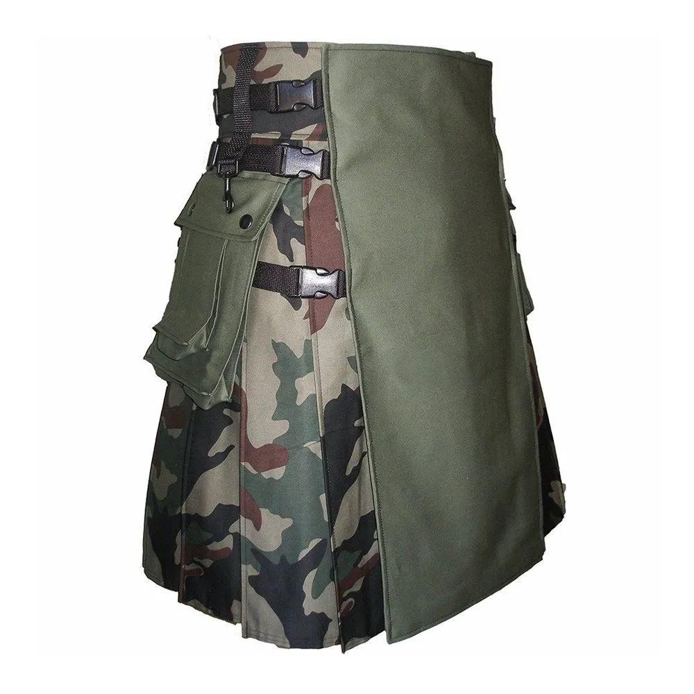 camo utility kilt product image, front product view