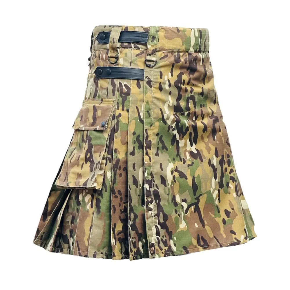 Camouflage Utility Kilt with Leather Straps