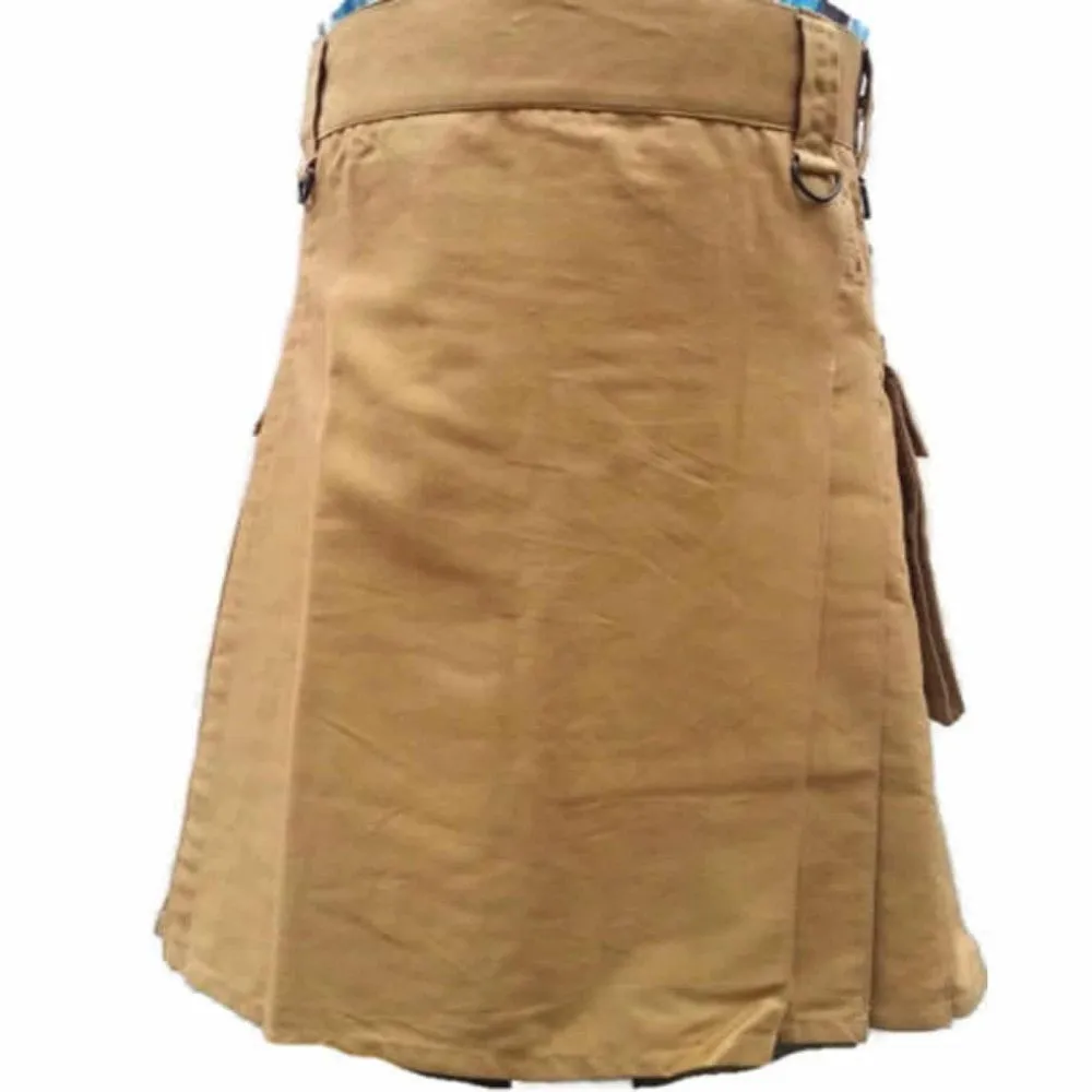 Khaki Utility Kilt with Black Leather Straps