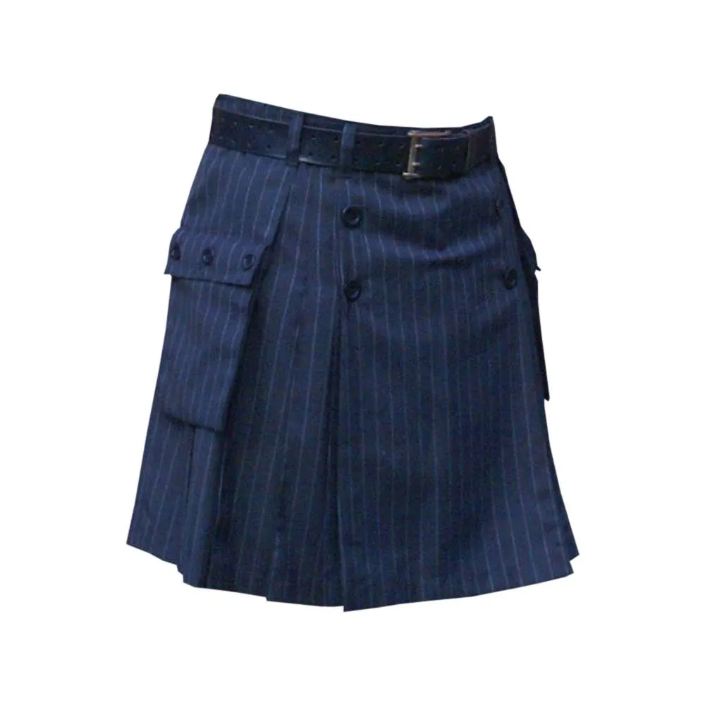Stripes Buttoned Utility Kilt