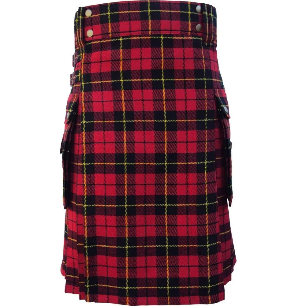 Handcrafted men's wallace tartan utility kilt front view close up