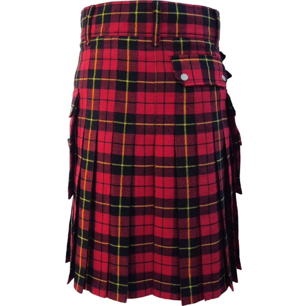 Handcrafted men's wallace tartan utility kilt back view close up