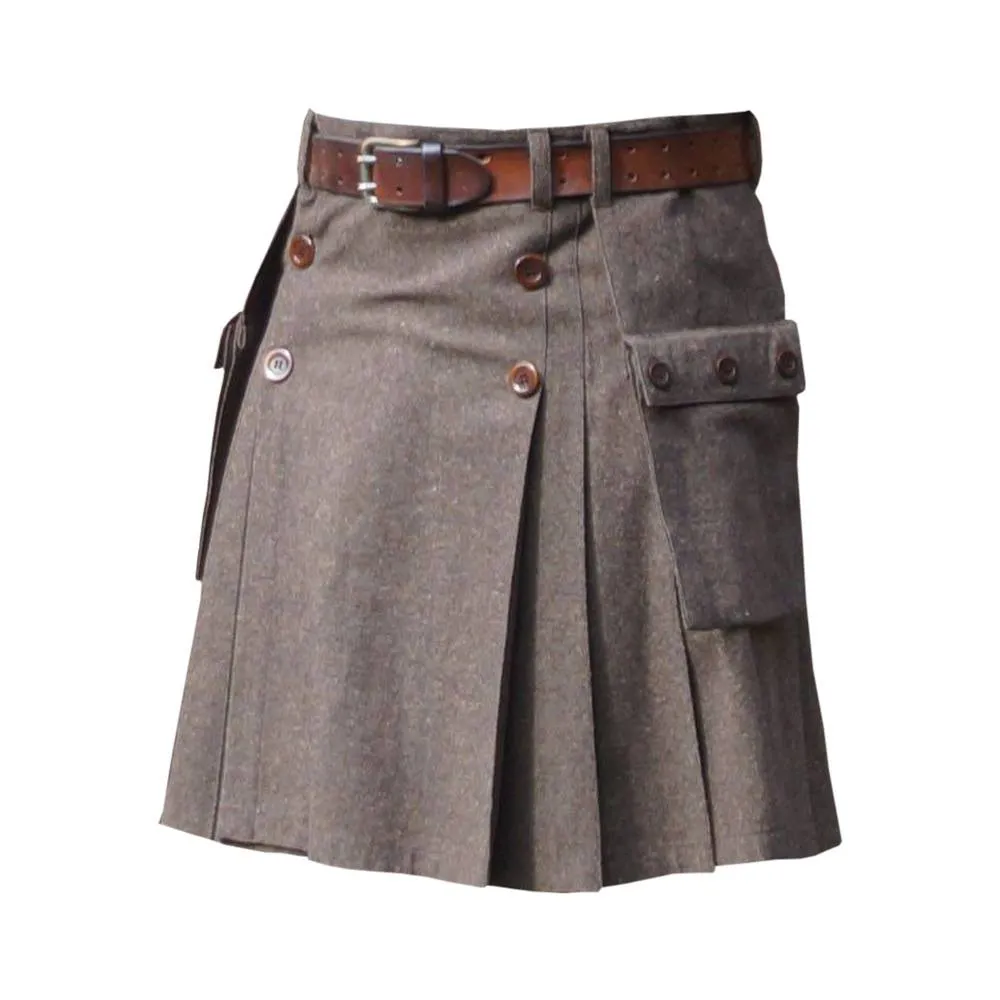 Wool Buttoned Utility Kilt