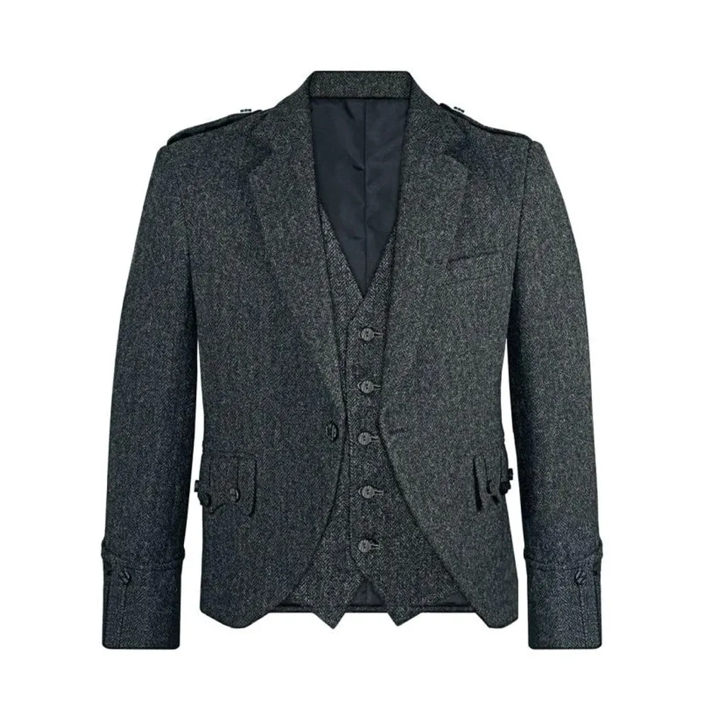 Charcoal Grey Argyle Kilt Jacket & 5-Button Vest
