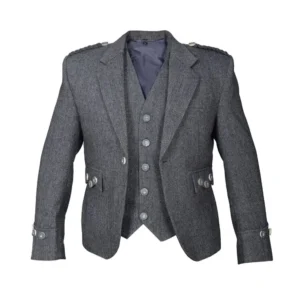 Grey Tweed Argyle Kilt Jacket & 5-Button Vest