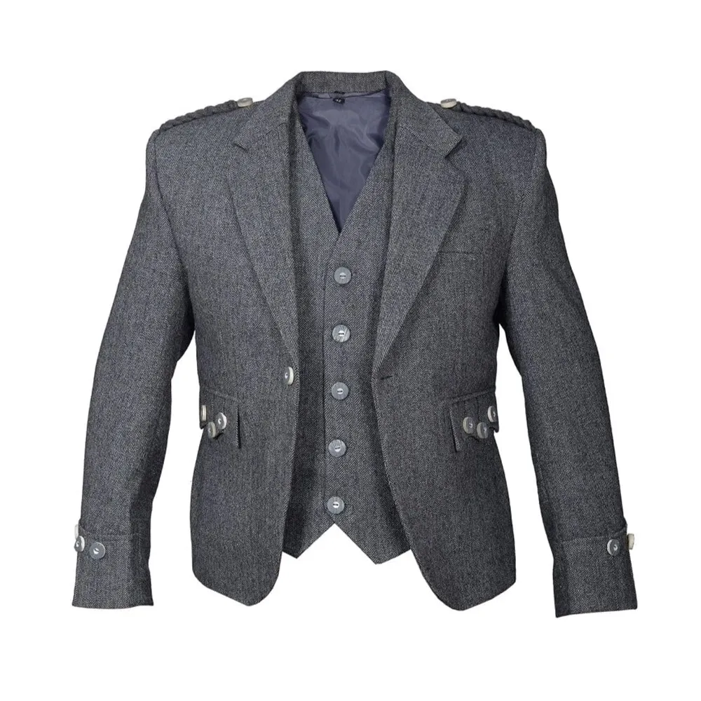 Grey Tweed Argyle Kilt Jacket & 5-Button Vest