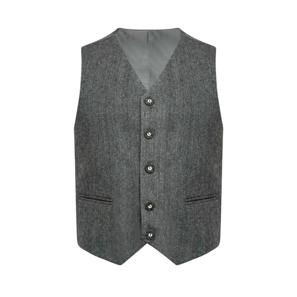 Grey Tweed Argyle Kilt Jacket & 5-Button Vest - Image 3
